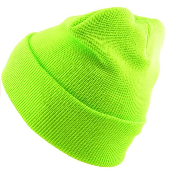 NEON GREEN SLOUCHY BEANIE CUFFED RIB KNIT HAT - Picture 4 of 5